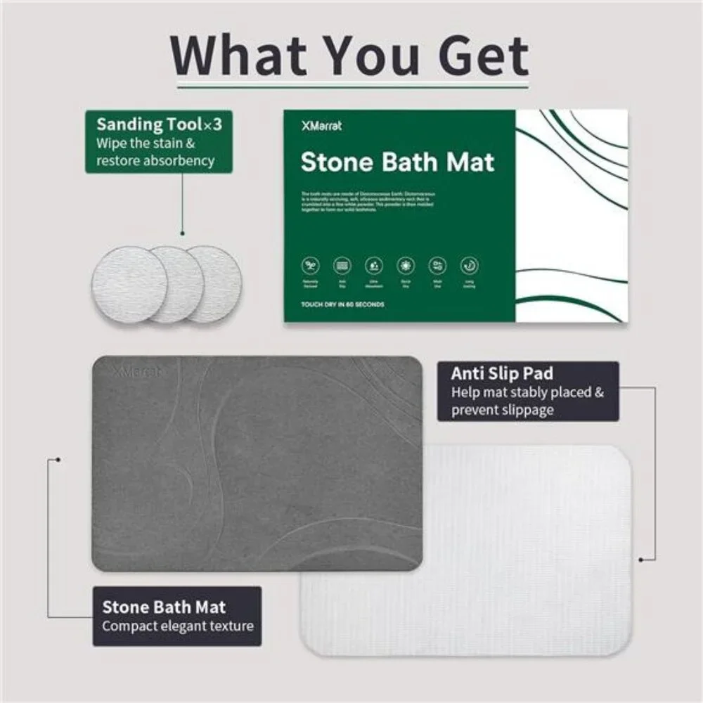 Stone Bath Mat Diatomaceous Earth Quick Dry Non Slip Shower Bathroom Mat